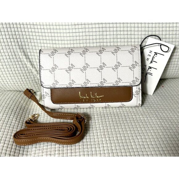 2- Nicole Miller handbags with Straps, 1-Gold Sequined, 1-White/Brown, NWT - Picture 2 of 9